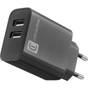 Cellularline - MULTIPOWER 24Watt Mains Charger with 2 USB ports - Black